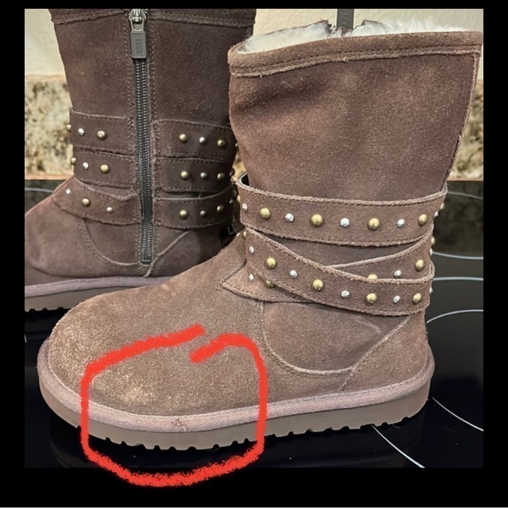 Ugg Girl’sBoots 3287 Brown Clovis Boots w/Leather Studded Belts & Zipp… - Picture 8 of 8